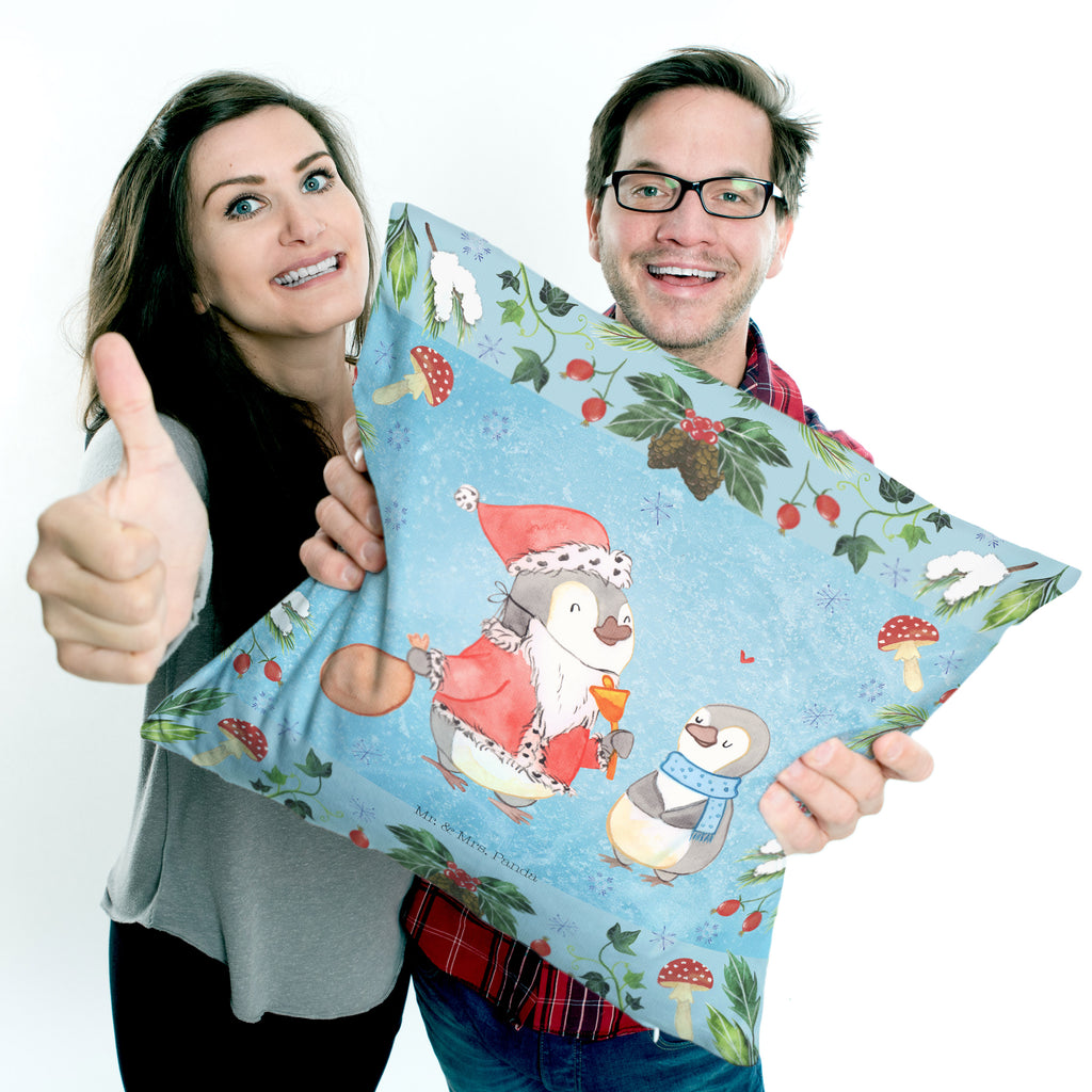 40x40 Kissen Pinguin Wunschliste Kissenhülle, Kopfkissen, Sofakissen, Dekokissen, Motivkissen, Winter, Weihnachten, Weihnachtsdeko, Nikolaus, Advent, Heiligabend, Wintermotiv