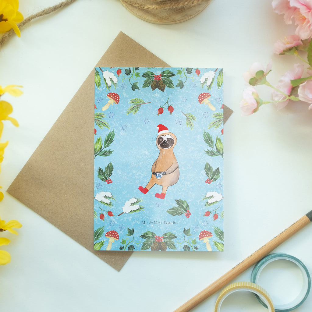 Grußkarte Faultier Kakao Klappkarte, Einladungskarte, Glückwunschkarte, Hochzeitskarte, Geburtstagskarte, Karte, Winter, Weihnachten, Weihnachtsdeko, Nikolaus, Advent, Heiligabend, Wintermotiv