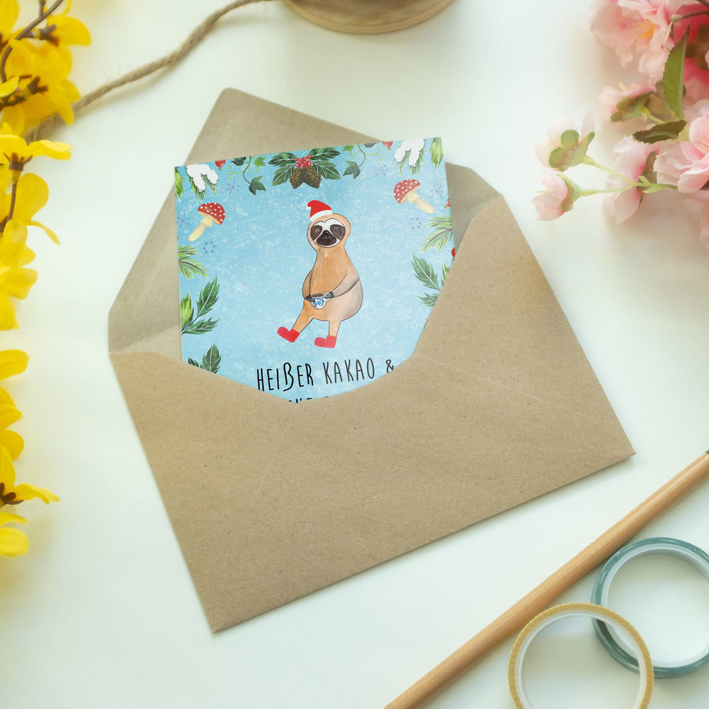 Grußkarte Faultier Kakao Klappkarte, Einladungskarte, Glückwunschkarte, Hochzeitskarte, Geburtstagskarte, Karte, Winter, Weihnachten, Weihnachtsdeko, Nikolaus, Advent, Heiligabend, Wintermotiv