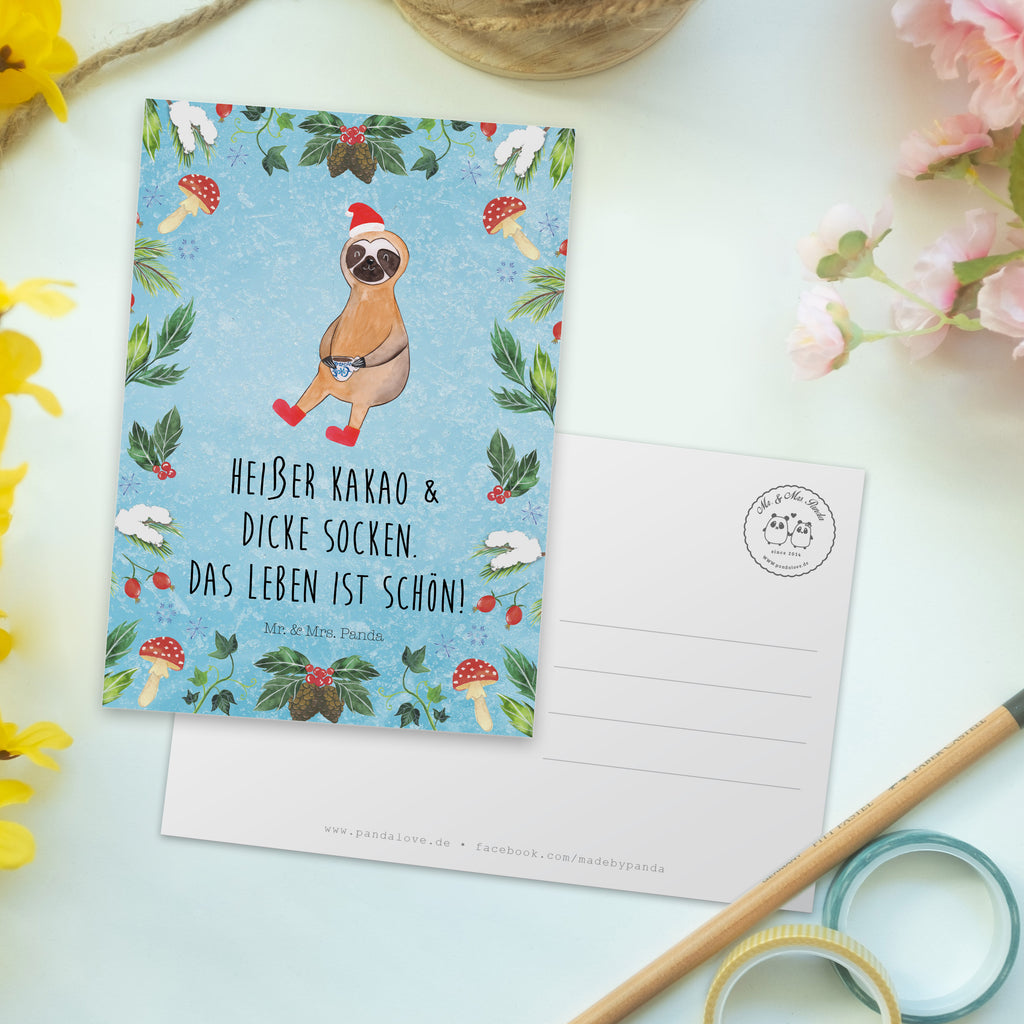 Postkarte Faultier Kakao Geschenkkarte, Grußkarte, Karte, Einladung, Ansichtskarte, Geburtstagskarte, Einladungskarte, Winter, Weihnachten, Weihnachtsdeko, Nikolaus, Advent, Heiligabend, Wintermotiv