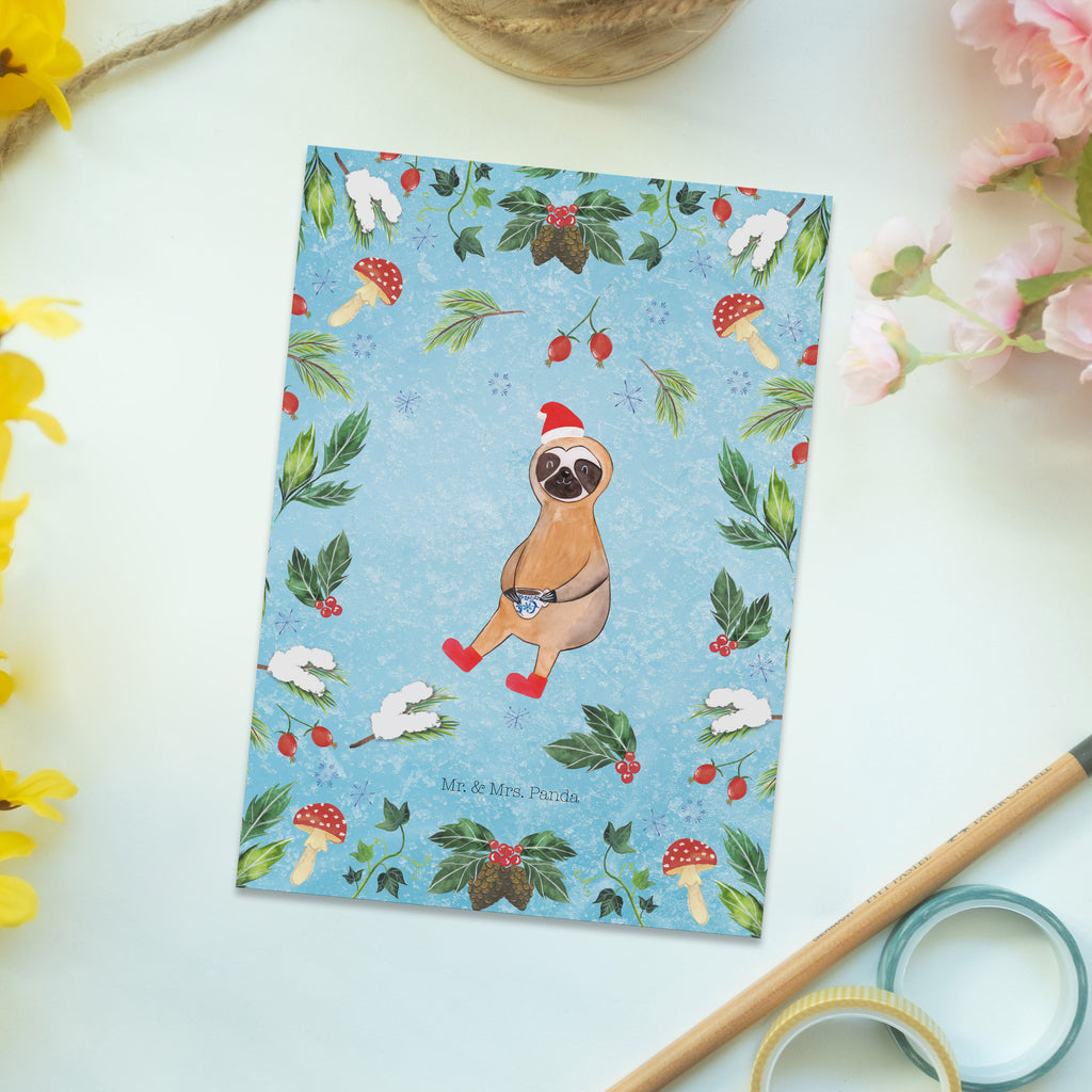 Postkarte Faultier Kakao Geschenkkarte, Grußkarte, Karte, Einladung, Ansichtskarte, Geburtstagskarte, Einladungskarte, Winter, Weihnachten, Weihnachtsdeko, Nikolaus, Advent, Heiligabend, Wintermotiv