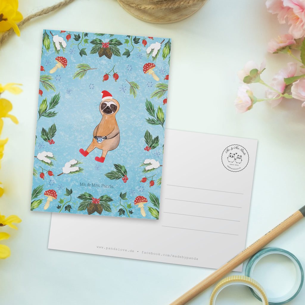 Postkarte Faultier Kakao Geschenkkarte, Grußkarte, Karte, Einladung, Ansichtskarte, Geburtstagskarte, Einladungskarte, Winter, Weihnachten, Weihnachtsdeko, Nikolaus, Advent, Heiligabend, Wintermotiv