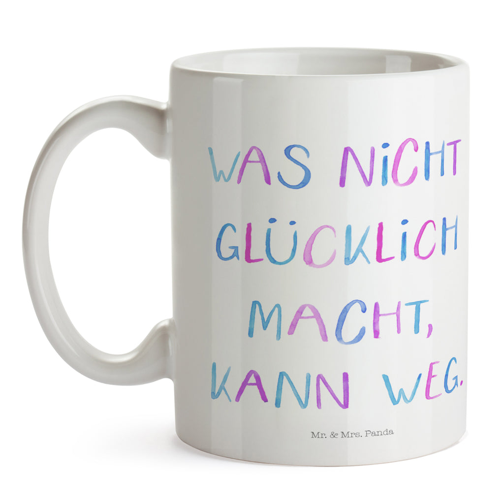 Tasse Was nicht glücklich macht  Becher, Kaffeetasse, Kaffeebecher, Tee, Frühstück, Büro  