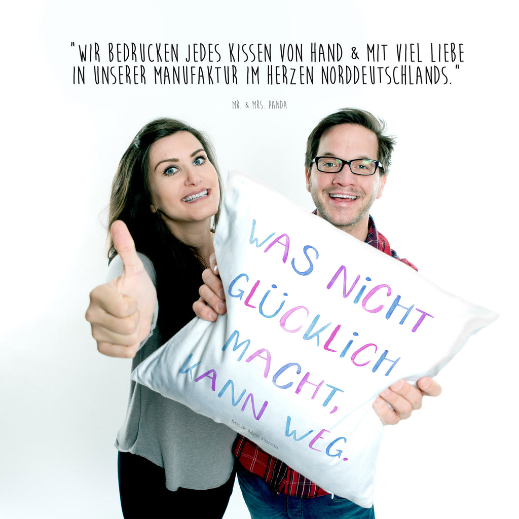40x40 Kissen Was nicht glücklich macht  Kissenhülle, Kopfkissen, Sofakissen, Dekokissen, Motivkissen  
