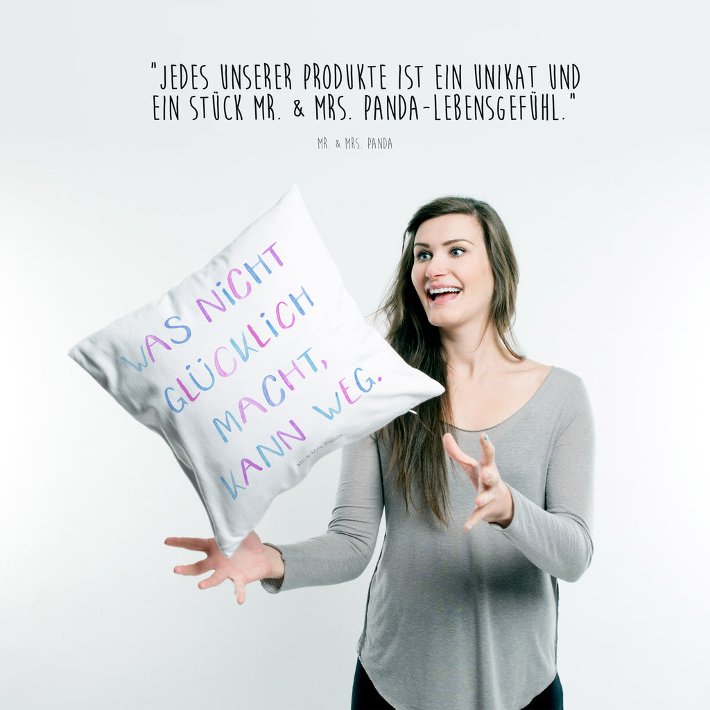 40x40 Kissen Was nicht glücklich macht  Kissenhülle, Kopfkissen, Sofakissen, Dekokissen, Motivkissen  