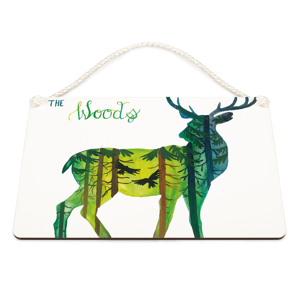 Deko Schild Hirsch I love the woods Dekoschild, Deko Schild, Schild, Tür Schild, Türschild, Holzschild, Wandschild, Wanddeko, Blumen Deko, Frühlings Deko, Sommer Deko, Dekoration, positive Botschaft, Naturliebhaber, Outdoor, Natur, Abenteuer, Wald, woods, Hirsch