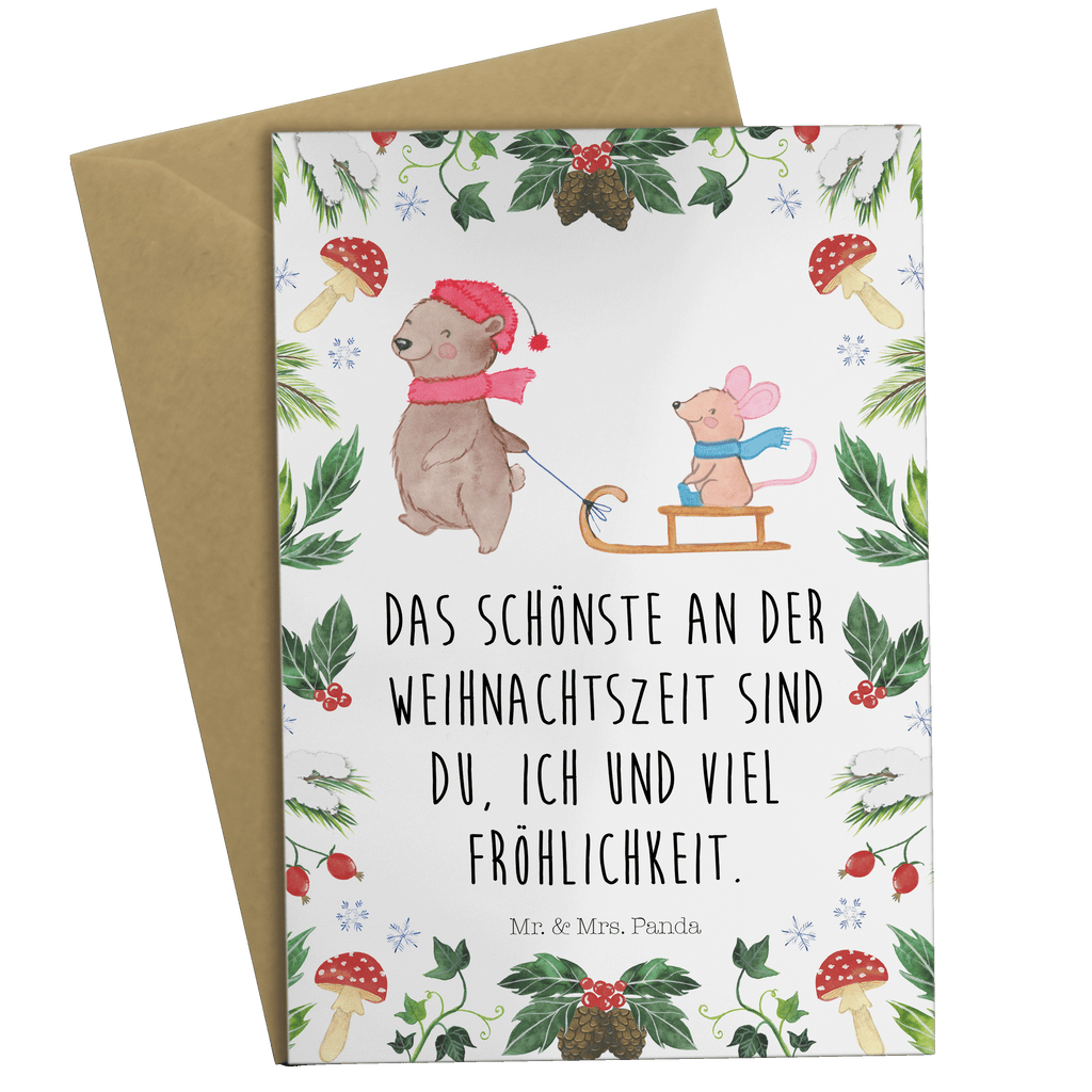 Grußkarte Bär Maus Schlitten Klappkarte, Einladungskarte, Glückwunschkarte, Hochzeitskarte, Geburtstagskarte, Karte, Winter, Weihnachten, Weihnachtsdeko, Nikolaus, Advent, Heiligabend, Wintermotiv