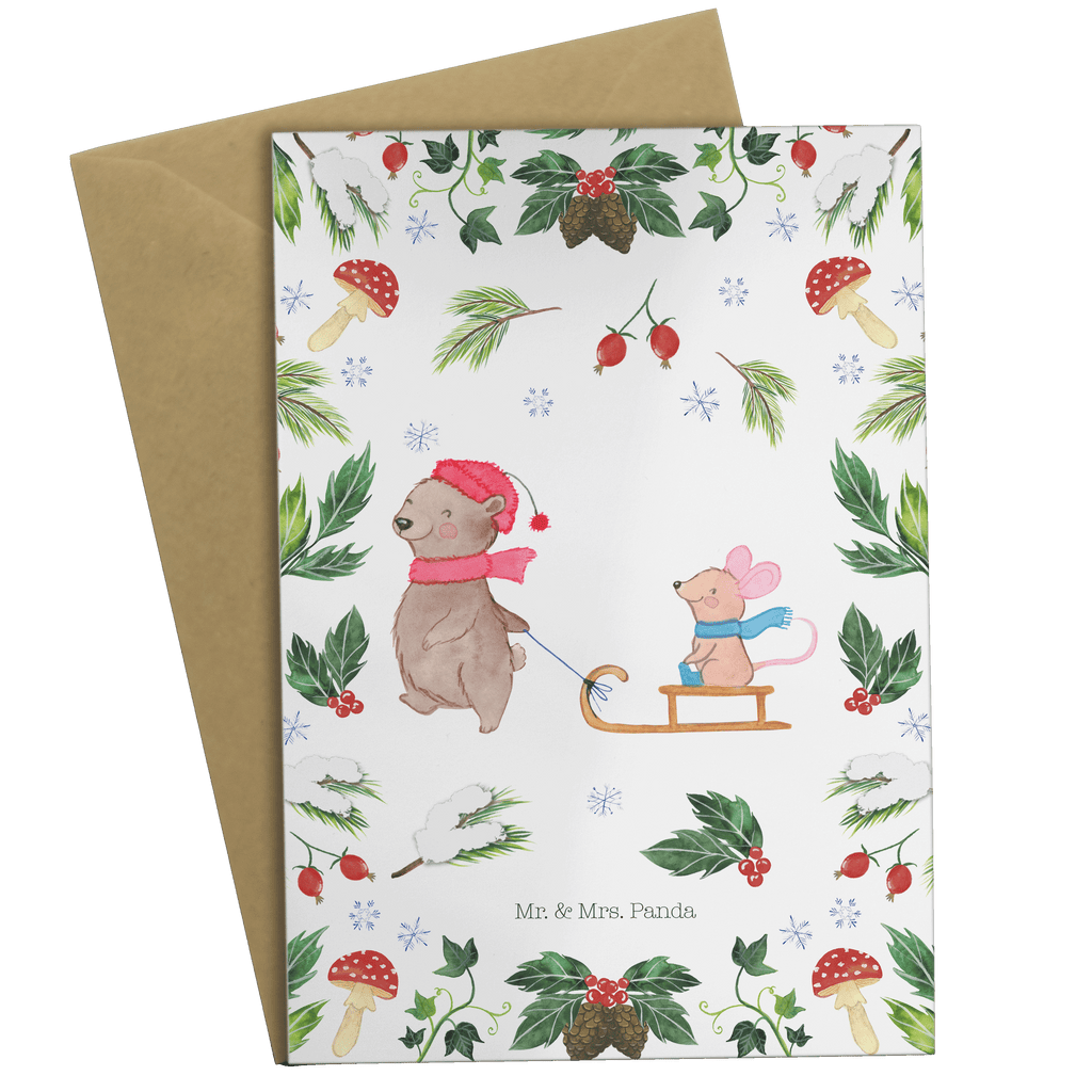 Grußkarte Bär Maus Schlitten Klappkarte, Einladungskarte, Glückwunschkarte, Hochzeitskarte, Geburtstagskarte, Karte, Winter, Weihnachten, Weihnachtsdeko, Nikolaus, Advent, Heiligabend, Wintermotiv