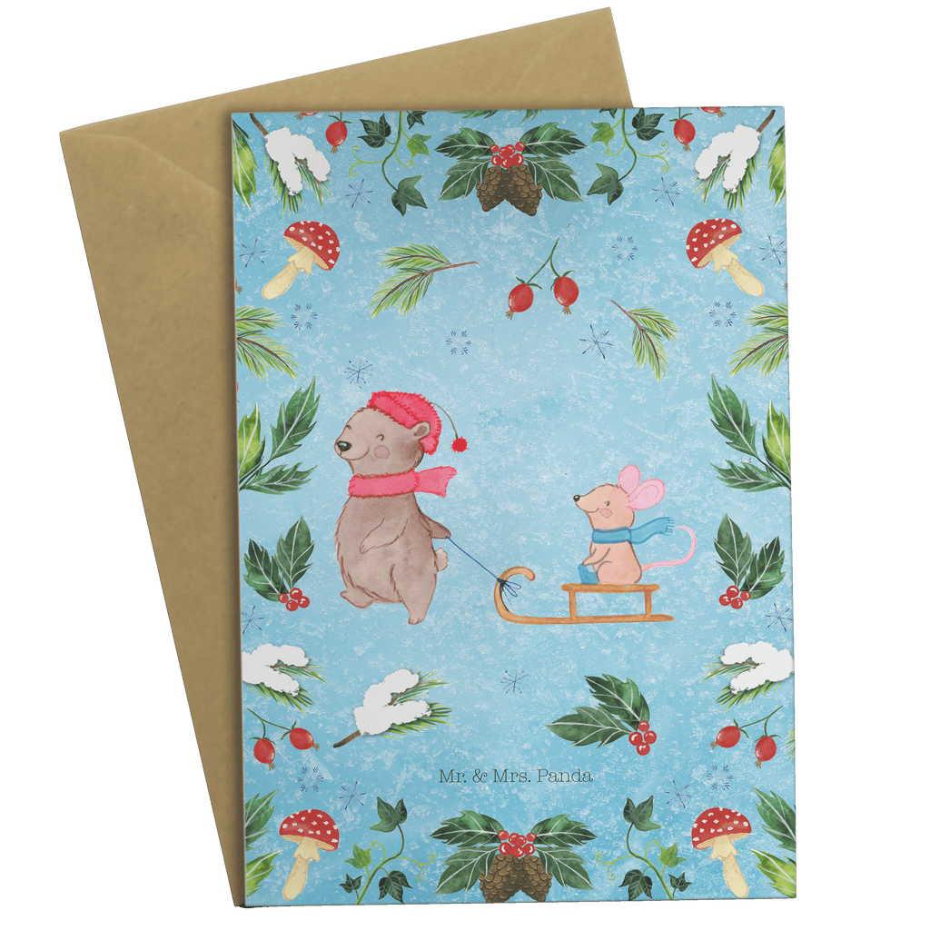 Grußkarte Bär Maus Schlitten Klappkarte, Einladungskarte, Glückwunschkarte, Hochzeitskarte, Geburtstagskarte, Karte, Winter, Weihnachten, Weihnachtsdeko, Nikolaus, Advent, Heiligabend, Wintermotiv