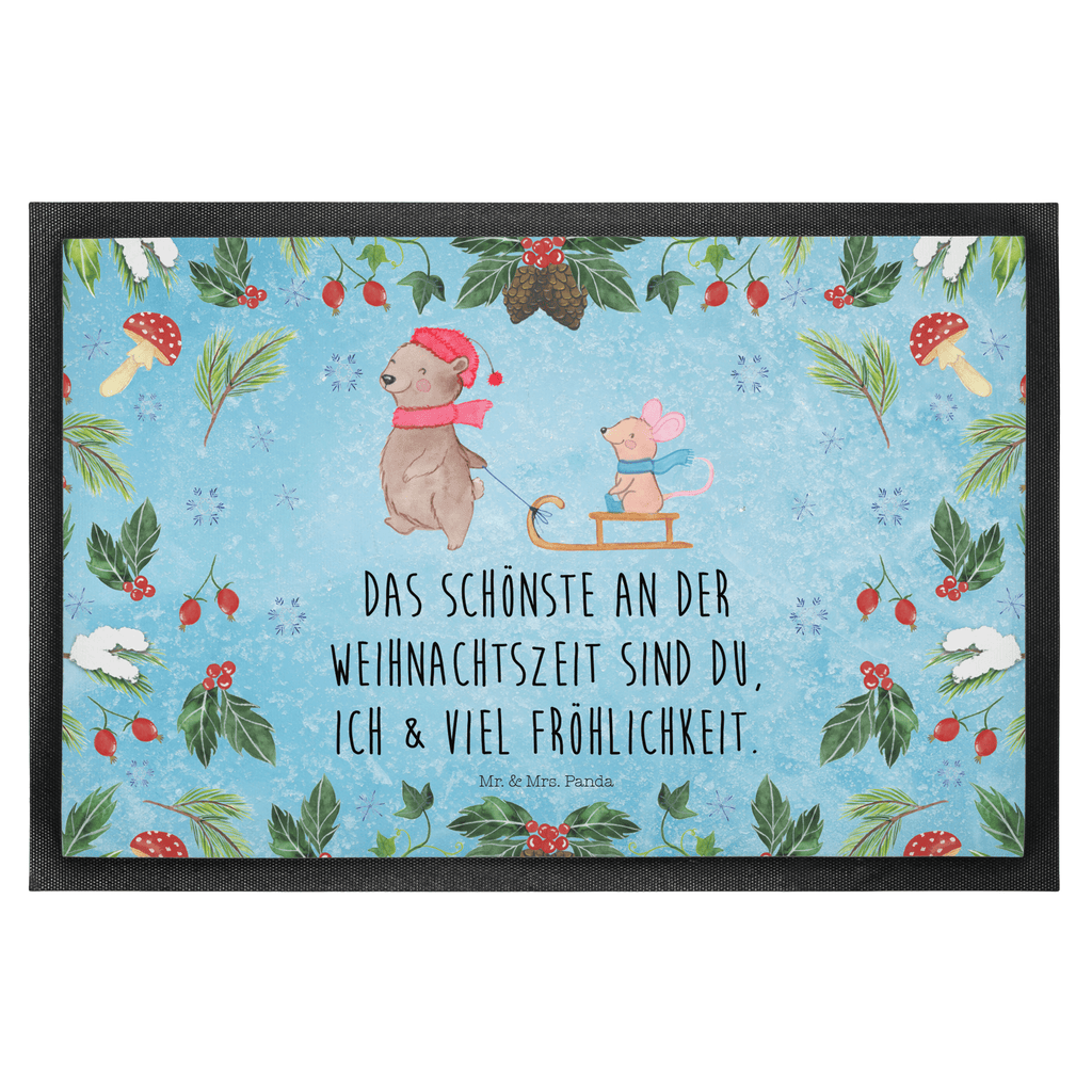 Fußmatte Bär Maus Schlitten  Türvorleger, Schmutzmatte, Fußabtreter, Matte, Schmutzfänger, Fußabstreifer, Schmutzfangmatte, Türmatte, Motivfußmatte,  Haustürmatte, Vorleger  Winter, Weihnachten, Weihnachtsdeko, Nikolaus, Advent, Heiligabend, Wintermotiv