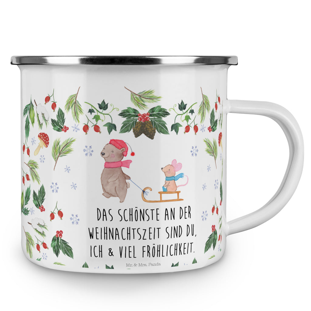 Camping Emaille Tasse Bär Maus Schlitten Campingtasse, Trinkbecher, Metalltasse, Outdoor Tasse, Emaille Trinkbecher, Blechtasse Outdoor, Emaille Campingbecher, Edelstahl Trinkbecher, Metalltasse für Camping, Kaffee Blechtasse, Camping Tasse Metall, Winter, Weihnachten, Weihnachtsdeko, Nikolaus, Advent, Heiligabend, Wintermotiv