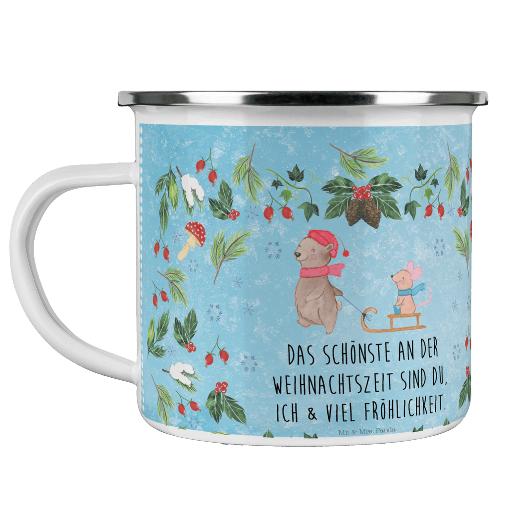 Camping Emaille Tasse Bär Maus Schlitten Campingtasse, Trinkbecher, Metalltasse, Outdoor Tasse, Emaille Trinkbecher, Blechtasse Outdoor, Emaille Campingbecher, Edelstahl Trinkbecher, Metalltasse für Camping, Kaffee Blechtasse, Camping Tasse Metall, Winter, Weihnachten, Weihnachtsdeko, Nikolaus, Advent, Heiligabend, Wintermotiv