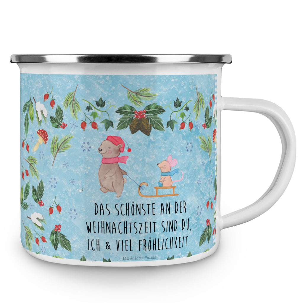 Camping Emaille Tasse Bär Maus Schlitten Campingtasse, Trinkbecher, Metalltasse, Outdoor Tasse, Emaille Trinkbecher, Blechtasse Outdoor, Emaille Campingbecher, Edelstahl Trinkbecher, Metalltasse für Camping, Kaffee Blechtasse, Camping Tasse Metall, Winter, Weihnachten, Weihnachtsdeko, Nikolaus, Advent, Heiligabend, Wintermotiv