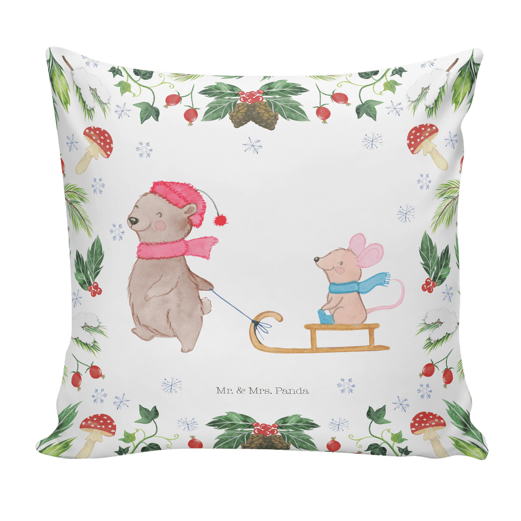 40x40 Kissen Bär Maus Schlitten Kissenhülle, Kopfkissen, Sofakissen, Dekokissen, Motivkissen, Winter, Weihnachten, Weihnachtsdeko, Nikolaus, Advent, Heiligabend, Wintermotiv