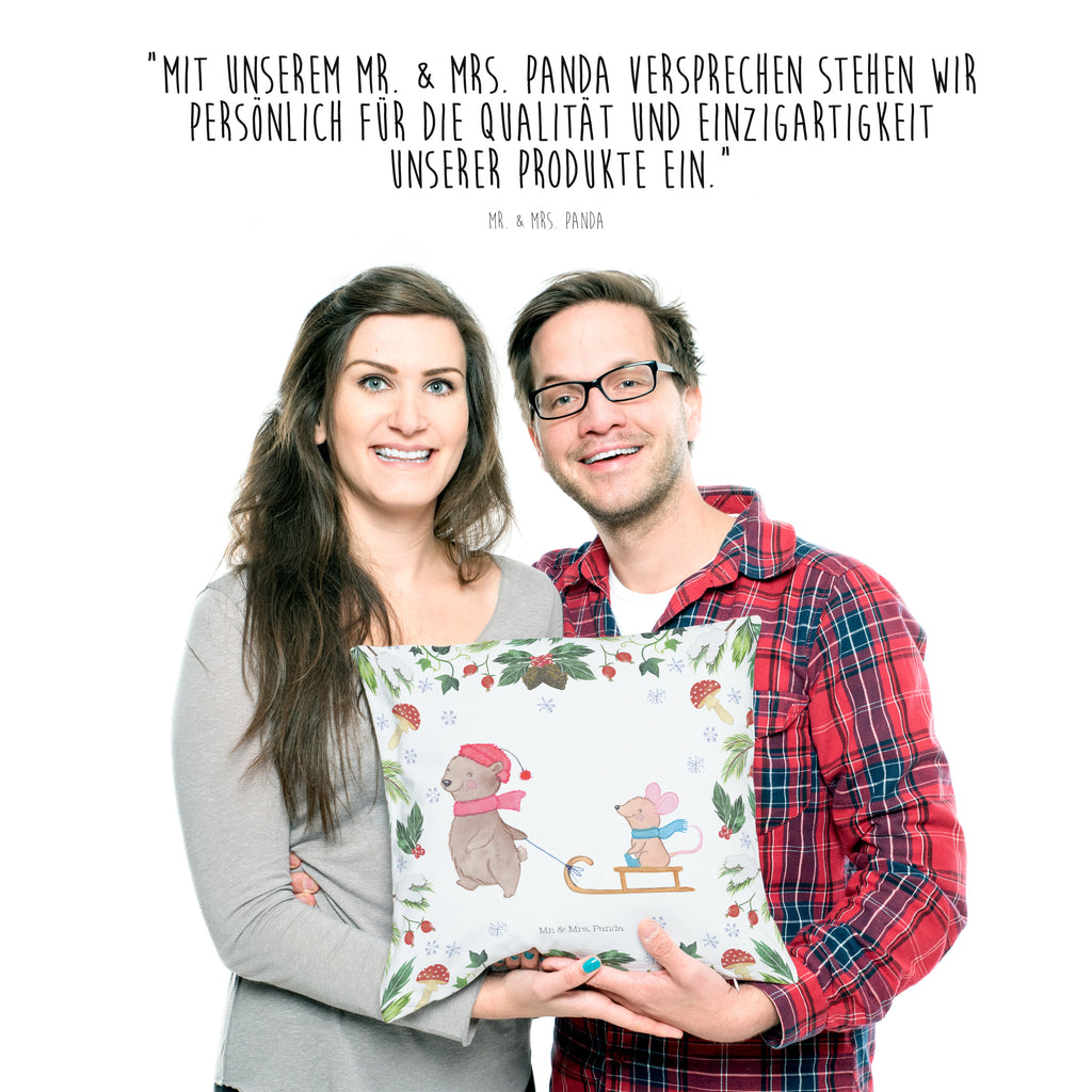 40x40 Kissen Bär Maus Schlitten Kissenhülle, Kopfkissen, Sofakissen, Dekokissen, Motivkissen, Winter, Weihnachten, Weihnachtsdeko, Nikolaus, Advent, Heiligabend, Wintermotiv
