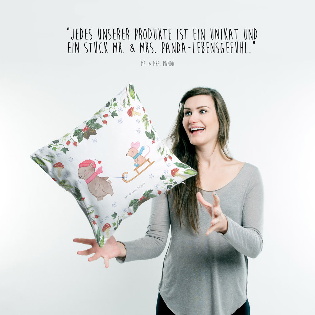 40x40 Kissen Bär Maus Schlitten Kissenhülle, Kopfkissen, Sofakissen, Dekokissen, Motivkissen, Winter, Weihnachten, Weihnachtsdeko, Nikolaus, Advent, Heiligabend, Wintermotiv