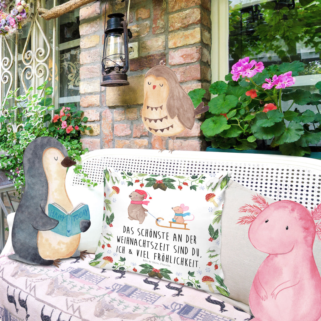 40x40 Kissen Bär Maus Schlitten Kissenhülle, Kopfkissen, Sofakissen, Dekokissen, Motivkissen, Winter, Weihnachten, Weihnachtsdeko, Nikolaus, Advent, Heiligabend, Wintermotiv