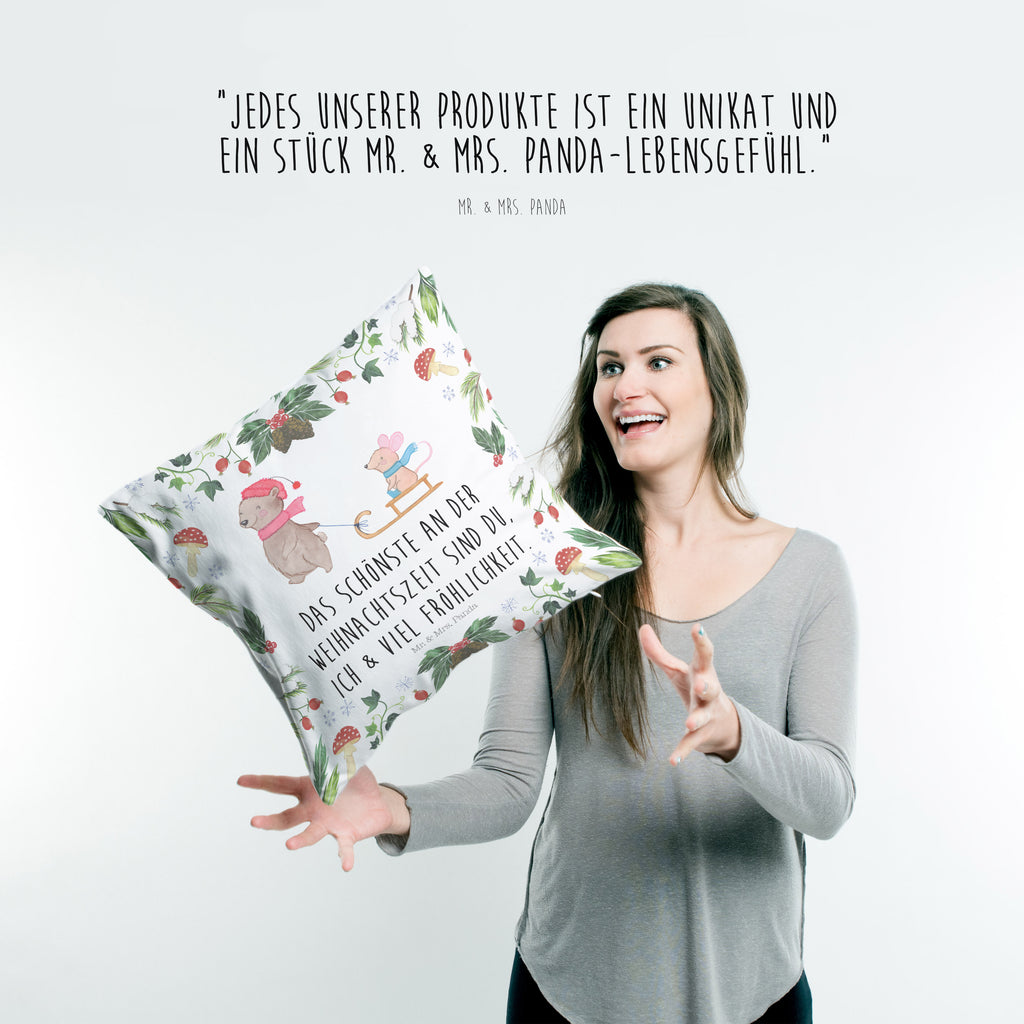 40x40 Kissen Bär Maus Schlitten Kissenhülle, Kopfkissen, Sofakissen, Dekokissen, Motivkissen, Winter, Weihnachten, Weihnachtsdeko, Nikolaus, Advent, Heiligabend, Wintermotiv