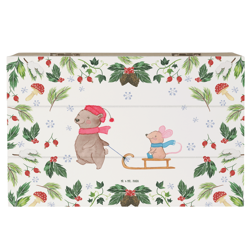 Holzkiste Bär Maus Schlitten Holzkiste, Kiste, Schatzkiste, Truhe, Schatulle, XXL, Erinnerungsbox, Erinnerungskiste, Dekokiste, Aufbewahrungsbox, Winter, Weihnachten, Weihnachtsdeko, Nikolaus, Advent, Heiligabend, Wintermotiv