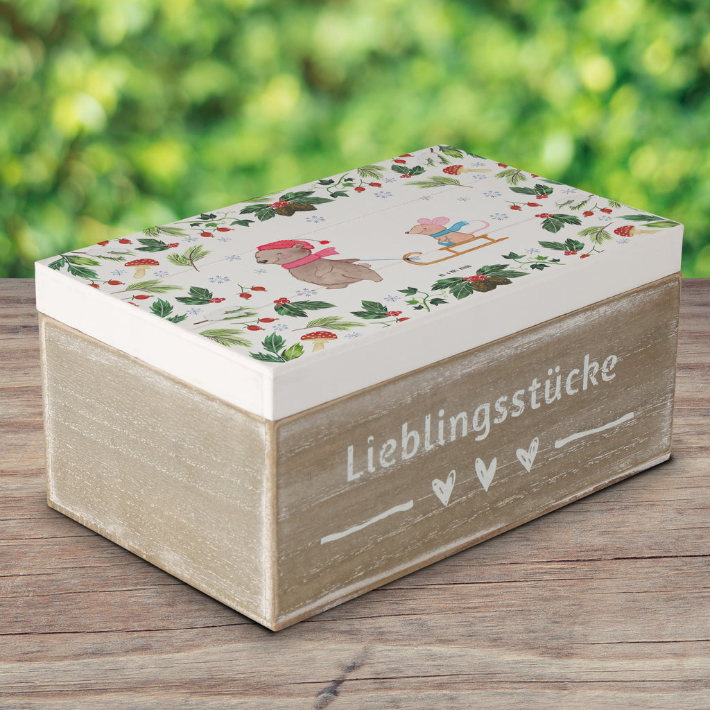 Holzkiste Bär Maus Schlitten Holzkiste, Kiste, Schatzkiste, Truhe, Schatulle, XXL, Erinnerungsbox, Erinnerungskiste, Dekokiste, Aufbewahrungsbox, Winter, Weihnachten, Weihnachtsdeko, Nikolaus, Advent, Heiligabend, Wintermotiv