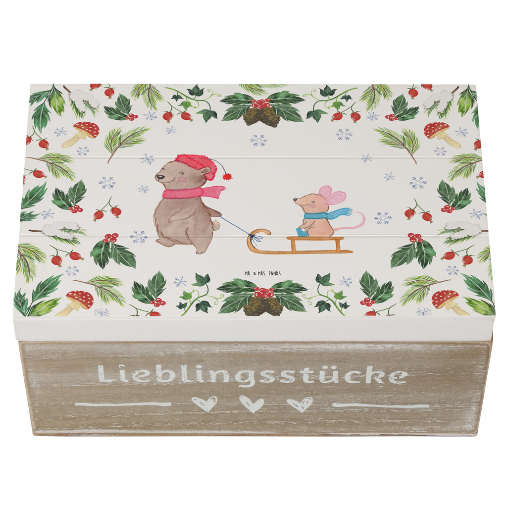 Holzkiste Bär Maus Schlitten Holzkiste, Kiste, Schatzkiste, Truhe, Schatulle, XXL, Erinnerungsbox, Erinnerungskiste, Dekokiste, Aufbewahrungsbox, Winter, Weihnachten, Weihnachtsdeko, Nikolaus, Advent, Heiligabend, Wintermotiv
