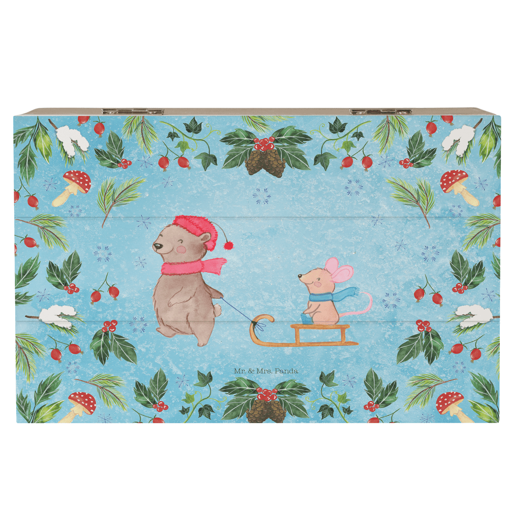 Holzkiste Bär Maus Schlitten Holzkiste, Kiste, Schatzkiste, Truhe, Schatulle, XXL, Erinnerungsbox, Erinnerungskiste, Dekokiste, Aufbewahrungsbox, Winter, Weihnachten, Weihnachtsdeko, Nikolaus, Advent, Heiligabend, Wintermotiv