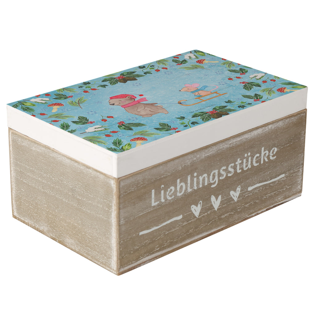 Holzkiste Bär Maus Schlitten Holzkiste, Kiste, Schatzkiste, Truhe, Schatulle, XXL, Erinnerungsbox, Erinnerungskiste, Dekokiste, Aufbewahrungsbox, Winter, Weihnachten, Weihnachtsdeko, Nikolaus, Advent, Heiligabend, Wintermotiv