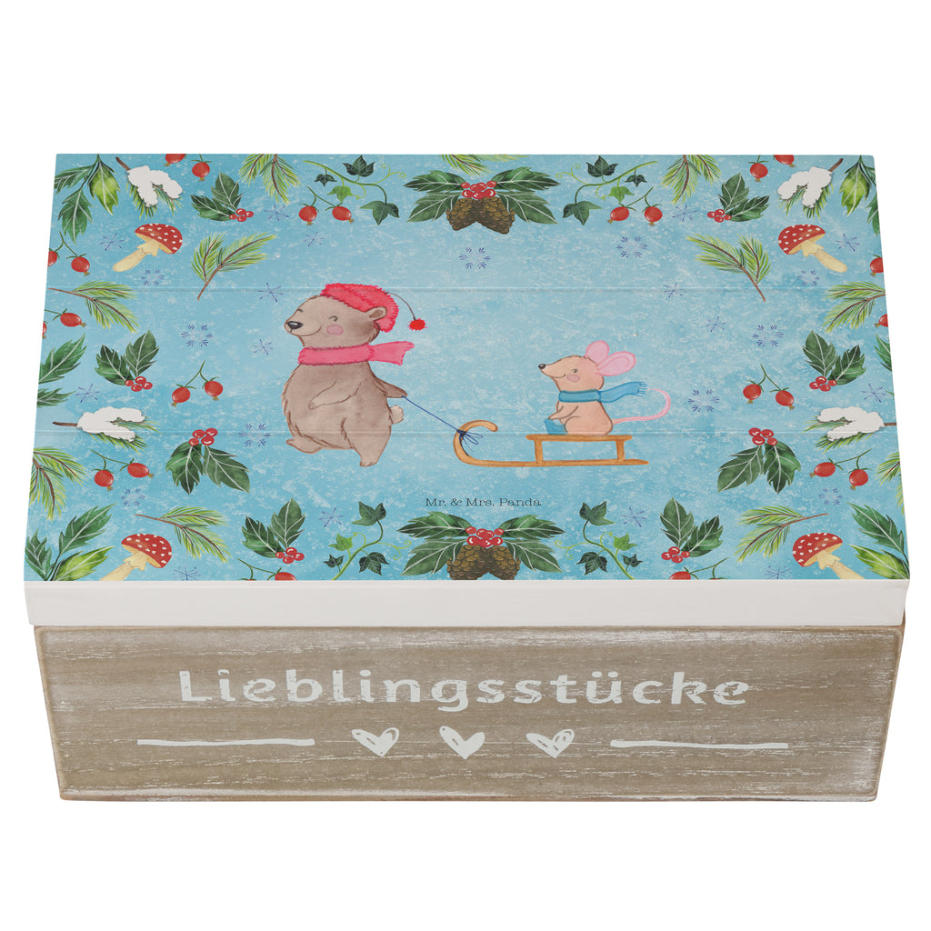 Holzkiste Bär Maus Schlitten Holzkiste, Kiste, Schatzkiste, Truhe, Schatulle, XXL, Erinnerungsbox, Erinnerungskiste, Dekokiste, Aufbewahrungsbox, Winter, Weihnachten, Weihnachtsdeko, Nikolaus, Advent, Heiligabend, Wintermotiv