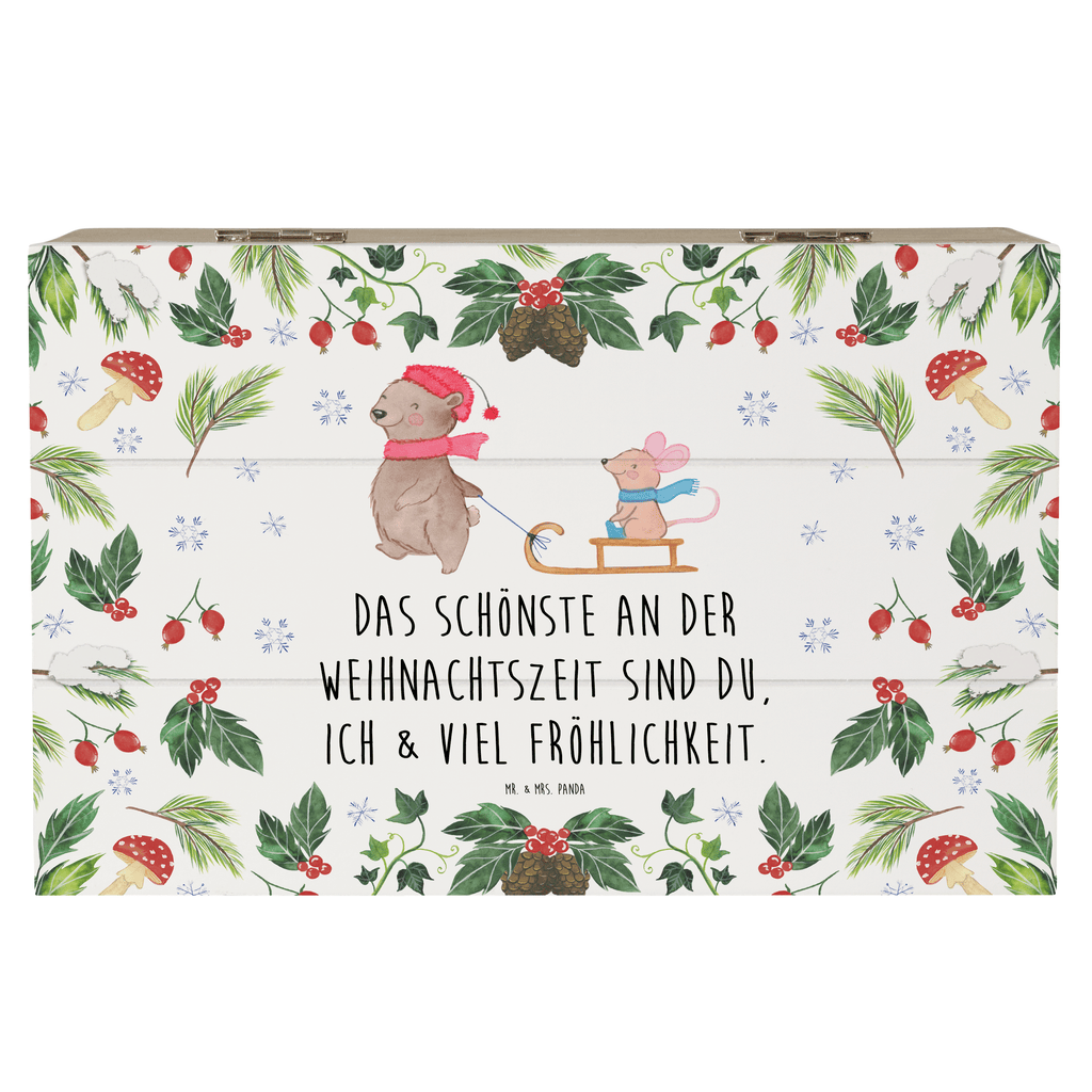Holzkiste Bär Maus Schlitten Holzkiste, Kiste, Schatzkiste, Truhe, Schatulle, XXL, Erinnerungsbox, Erinnerungskiste, Dekokiste, Aufbewahrungsbox, Winter, Weihnachten, Weihnachtsdeko, Nikolaus, Advent, Heiligabend, Wintermotiv