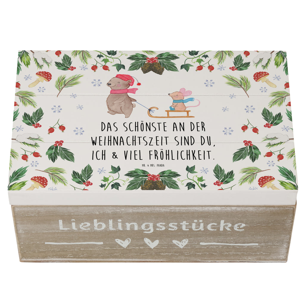 Holzkiste Bär Maus Schlitten Holzkiste, Kiste, Schatzkiste, Truhe, Schatulle, XXL, Erinnerungsbox, Erinnerungskiste, Dekokiste, Aufbewahrungsbox, Winter, Weihnachten, Weihnachtsdeko, Nikolaus, Advent, Heiligabend, Wintermotiv
