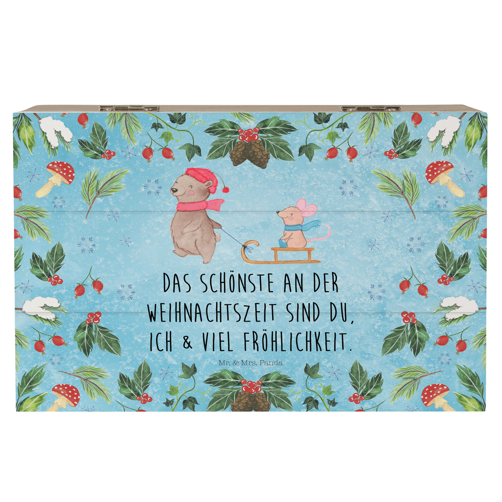 Holzkiste Bär Maus Schlitten Holzkiste, Kiste, Schatzkiste, Truhe, Schatulle, XXL, Erinnerungsbox, Erinnerungskiste, Dekokiste, Aufbewahrungsbox, Winter, Weihnachten, Weihnachtsdeko, Nikolaus, Advent, Heiligabend, Wintermotiv
