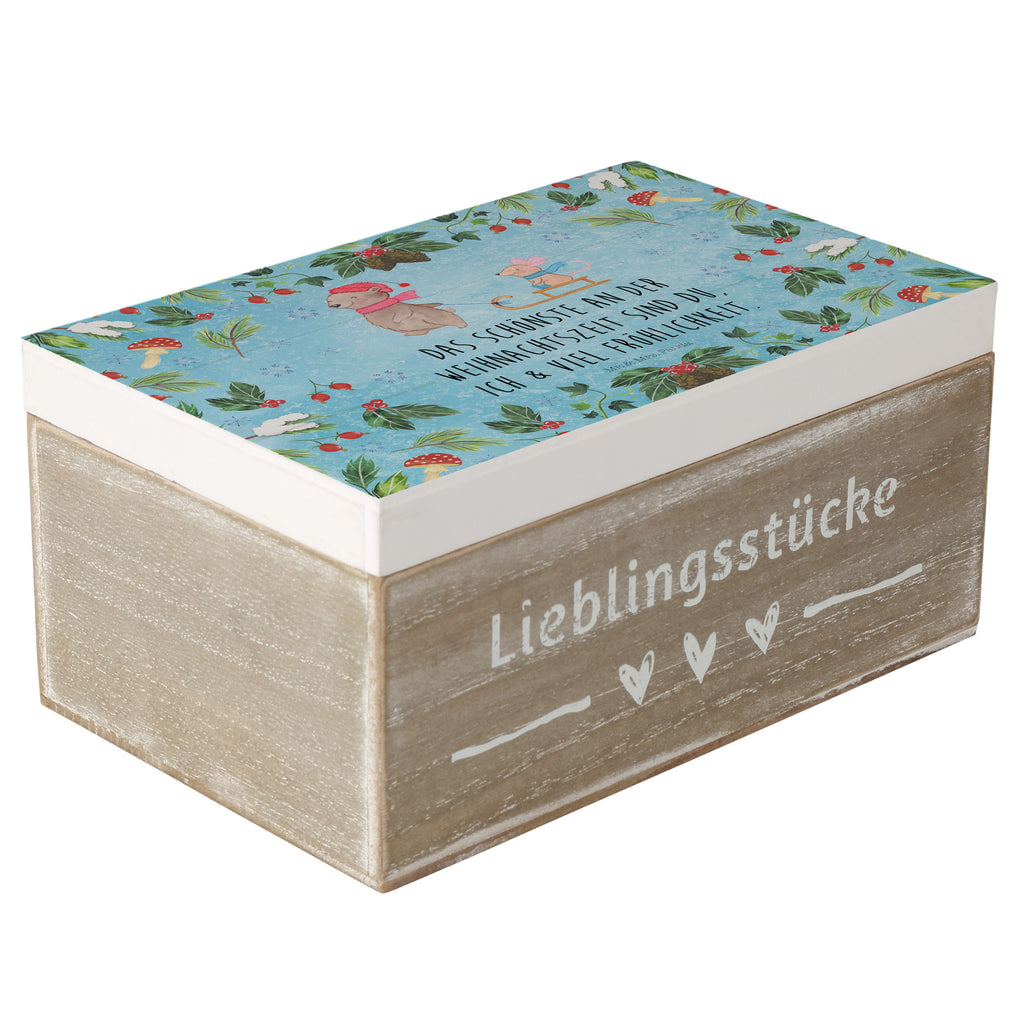 Holzkiste Bär Maus Schlitten Holzkiste, Kiste, Schatzkiste, Truhe, Schatulle, XXL, Erinnerungsbox, Erinnerungskiste, Dekokiste, Aufbewahrungsbox, Winter, Weihnachten, Weihnachtsdeko, Nikolaus, Advent, Heiligabend, Wintermotiv
