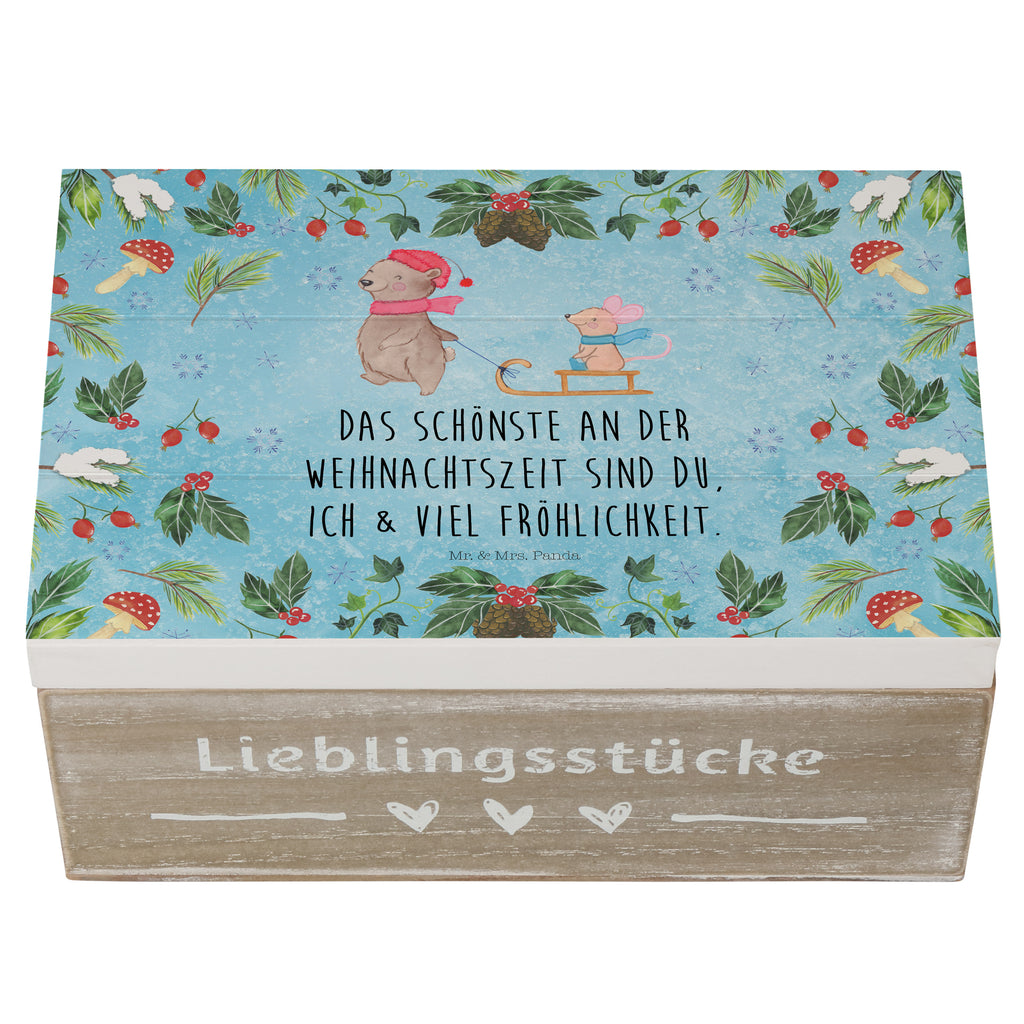 Holzkiste Bär Maus Schlitten Holzkiste, Kiste, Schatzkiste, Truhe, Schatulle, XXL, Erinnerungsbox, Erinnerungskiste, Dekokiste, Aufbewahrungsbox, Winter, Weihnachten, Weihnachtsdeko, Nikolaus, Advent, Heiligabend, Wintermotiv
