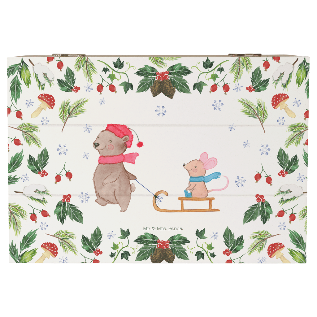 Holzkiste Bär Maus Schlitten Holzkiste, Kiste, Schatzkiste, Truhe, Schatulle, XXL, Erinnerungsbox, Erinnerungskiste, Dekokiste, Aufbewahrungsbox, Winter, Weihnachten, Weihnachtsdeko, Nikolaus, Advent, Heiligabend, Wintermotiv