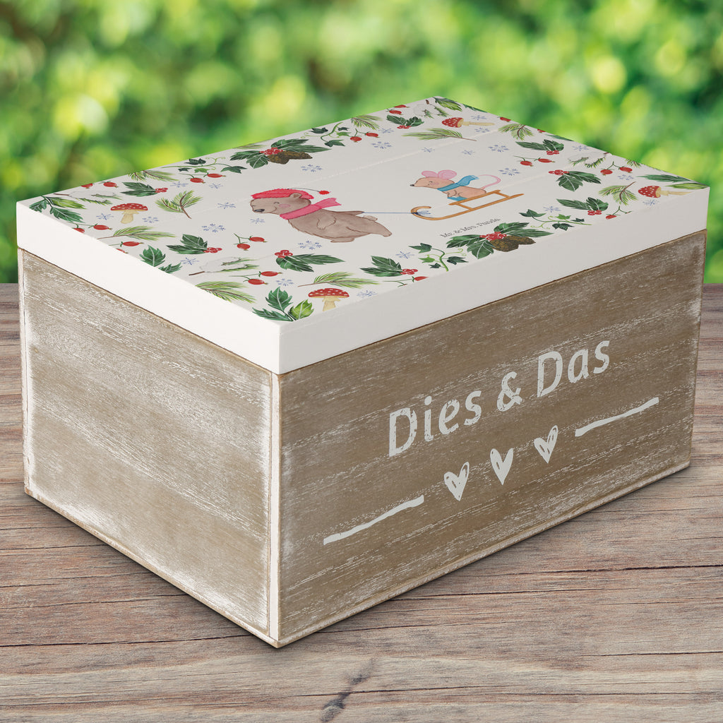 Holzkiste Bär Maus Schlitten Holzkiste, Kiste, Schatzkiste, Truhe, Schatulle, XXL, Erinnerungsbox, Erinnerungskiste, Dekokiste, Aufbewahrungsbox, Winter, Weihnachten, Weihnachtsdeko, Nikolaus, Advent, Heiligabend, Wintermotiv