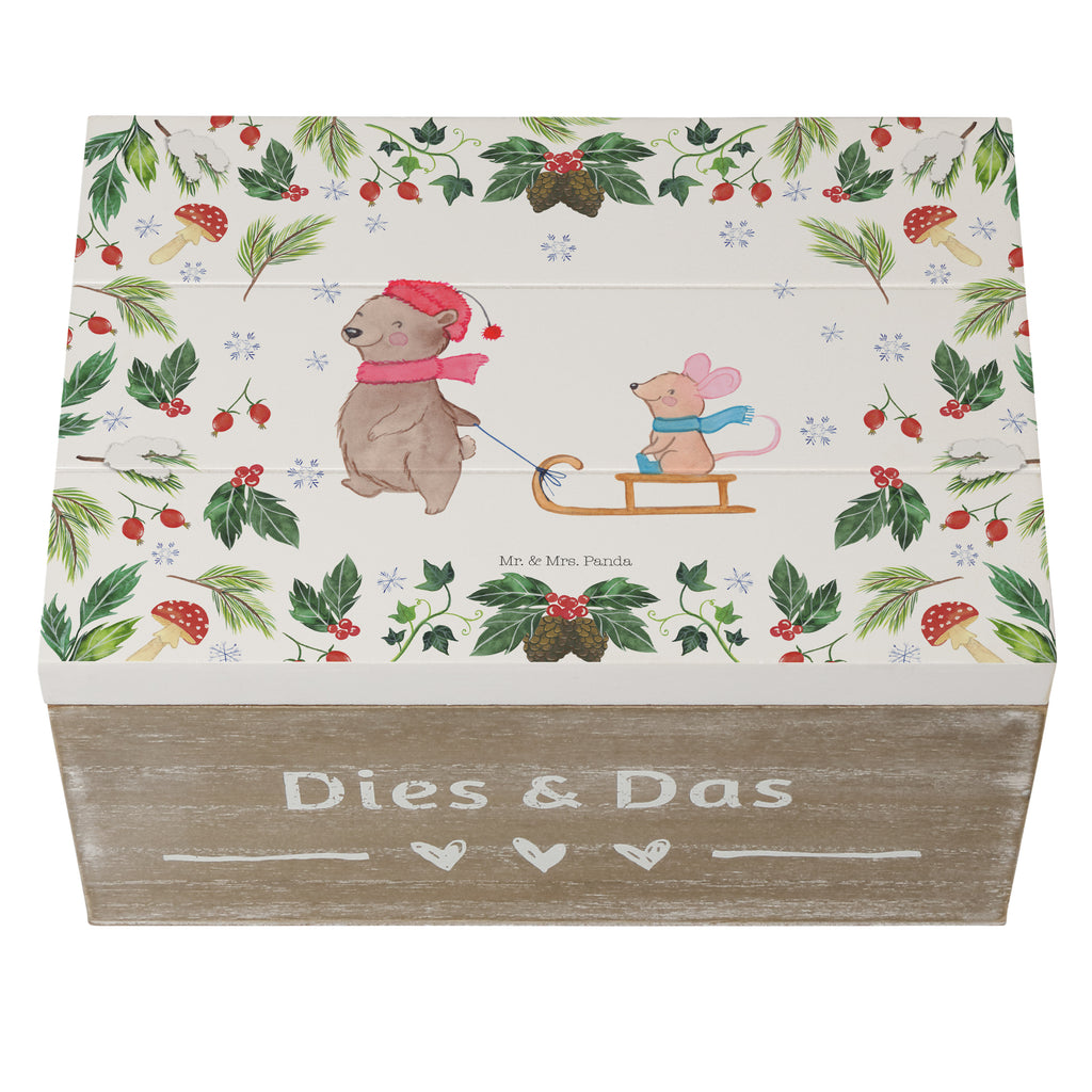 Holzkiste Bär Maus Schlitten Holzkiste, Kiste, Schatzkiste, Truhe, Schatulle, XXL, Erinnerungsbox, Erinnerungskiste, Dekokiste, Aufbewahrungsbox, Winter, Weihnachten, Weihnachtsdeko, Nikolaus, Advent, Heiligabend, Wintermotiv