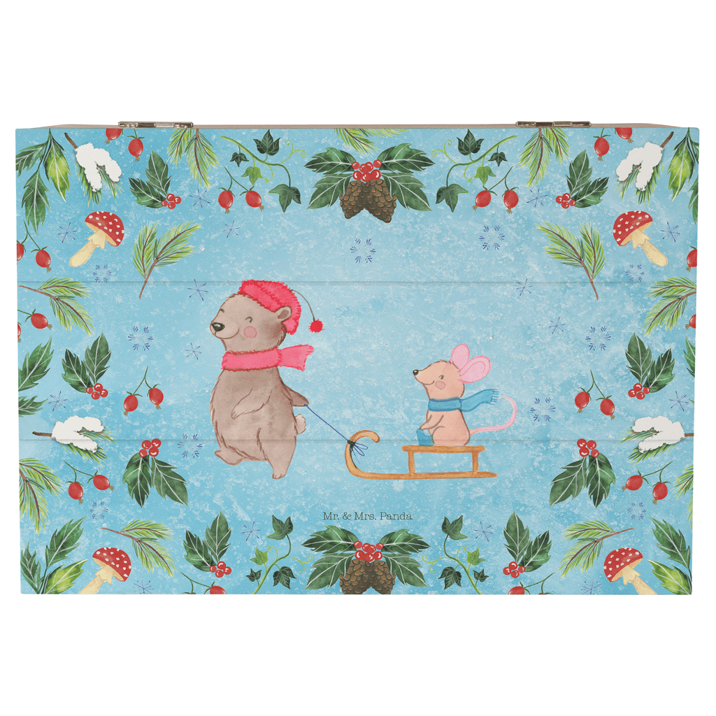 Holzkiste Bär Maus Schlitten Holzkiste, Kiste, Schatzkiste, Truhe, Schatulle, XXL, Erinnerungsbox, Erinnerungskiste, Dekokiste, Aufbewahrungsbox, Winter, Weihnachten, Weihnachtsdeko, Nikolaus, Advent, Heiligabend, Wintermotiv