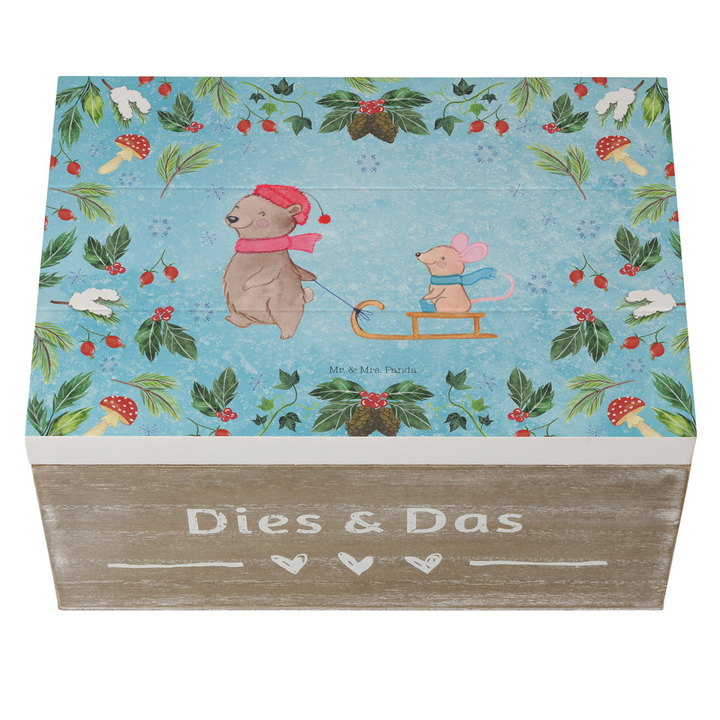 Holzkiste Bär Maus Schlitten Holzkiste, Kiste, Schatzkiste, Truhe, Schatulle, XXL, Erinnerungsbox, Erinnerungskiste, Dekokiste, Aufbewahrungsbox, Winter, Weihnachten, Weihnachtsdeko, Nikolaus, Advent, Heiligabend, Wintermotiv