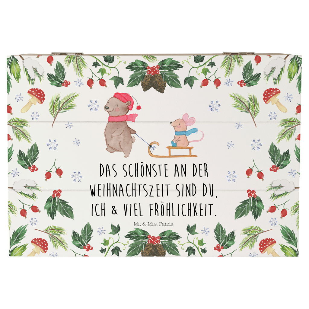 Holzkiste Bär Maus Schlitten Holzkiste, Kiste, Schatzkiste, Truhe, Schatulle, XXL, Erinnerungsbox, Erinnerungskiste, Dekokiste, Aufbewahrungsbox, Winter, Weihnachten, Weihnachtsdeko, Nikolaus, Advent, Heiligabend, Wintermotiv