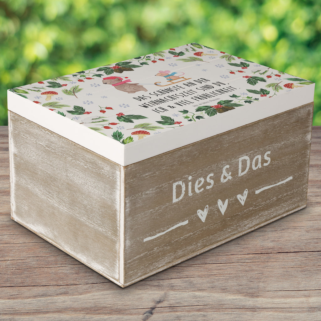Holzkiste Bär Maus Schlitten Holzkiste, Kiste, Schatzkiste, Truhe, Schatulle, XXL, Erinnerungsbox, Erinnerungskiste, Dekokiste, Aufbewahrungsbox, Winter, Weihnachten, Weihnachtsdeko, Nikolaus, Advent, Heiligabend, Wintermotiv
