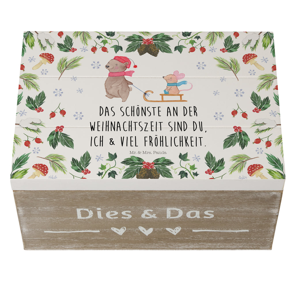 Holzkiste Bär Maus Schlitten Holzkiste, Kiste, Schatzkiste, Truhe, Schatulle, XXL, Erinnerungsbox, Erinnerungskiste, Dekokiste, Aufbewahrungsbox, Winter, Weihnachten, Weihnachtsdeko, Nikolaus, Advent, Heiligabend, Wintermotiv