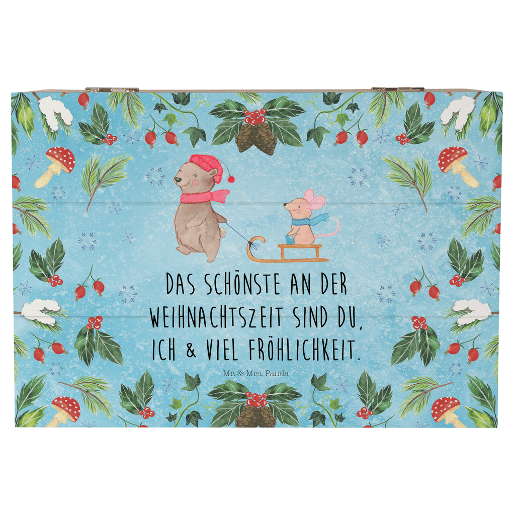 Holzkiste Bär Maus Schlitten Holzkiste, Kiste, Schatzkiste, Truhe, Schatulle, XXL, Erinnerungsbox, Erinnerungskiste, Dekokiste, Aufbewahrungsbox, Winter, Weihnachten, Weihnachtsdeko, Nikolaus, Advent, Heiligabend, Wintermotiv