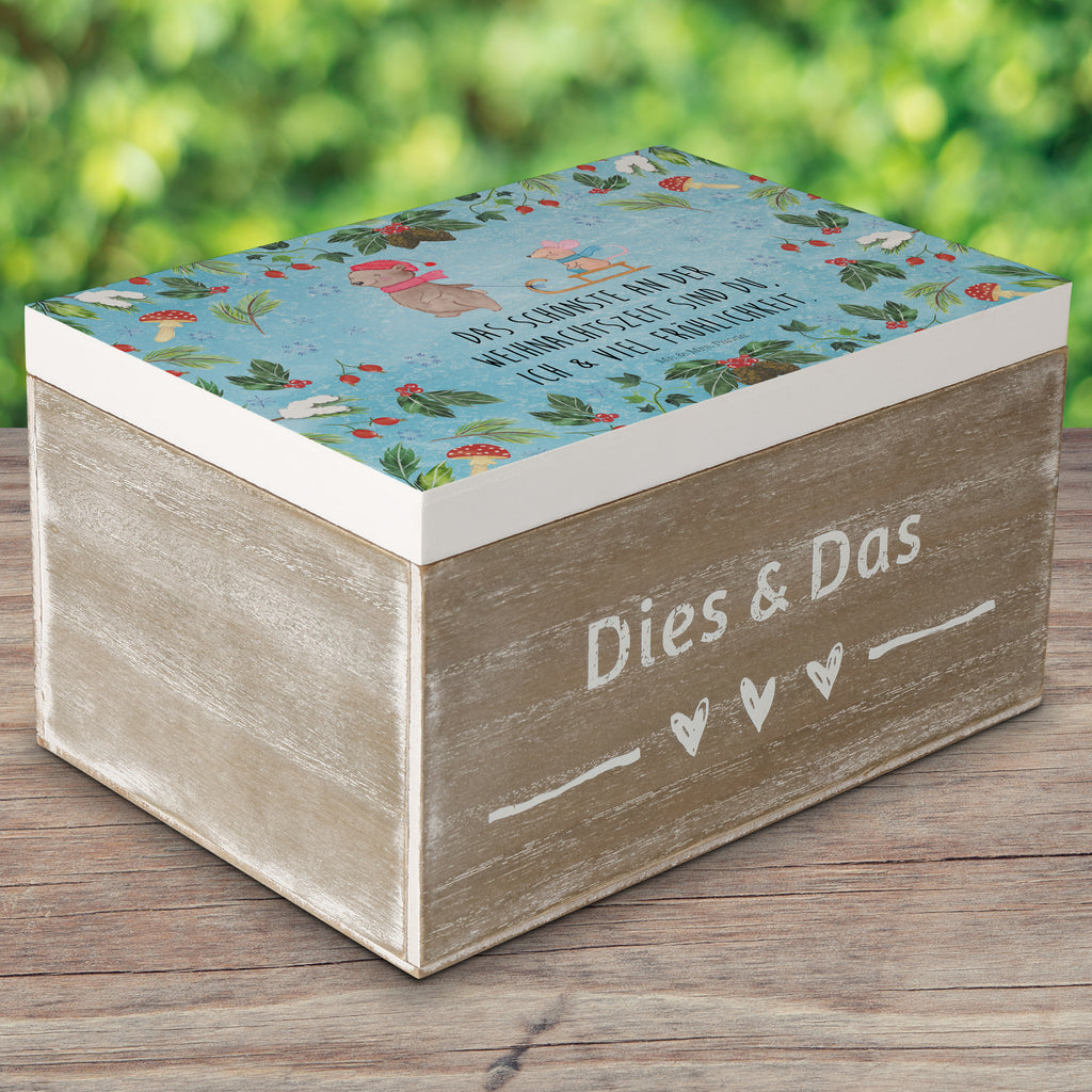 Holzkiste Bär Maus Schlitten Holzkiste, Kiste, Schatzkiste, Truhe, Schatulle, XXL, Erinnerungsbox, Erinnerungskiste, Dekokiste, Aufbewahrungsbox, Winter, Weihnachten, Weihnachtsdeko, Nikolaus, Advent, Heiligabend, Wintermotiv