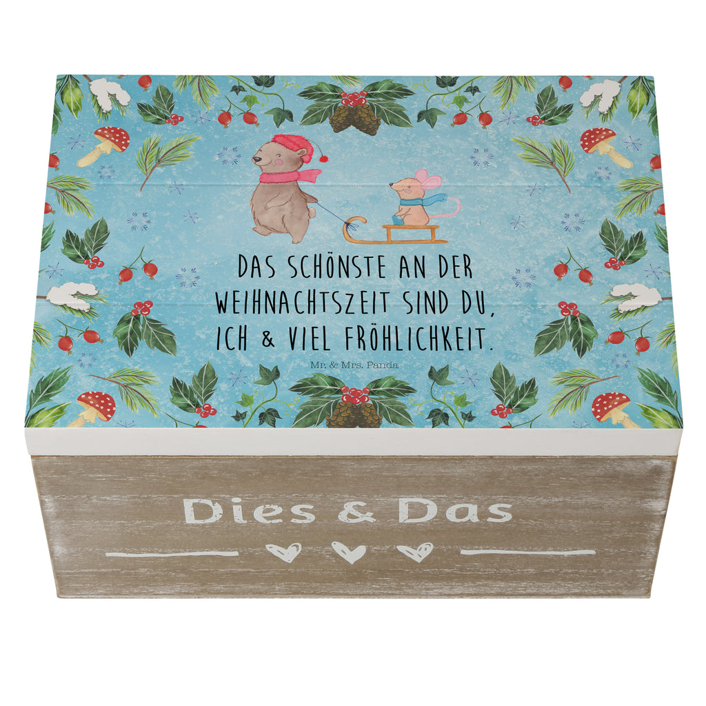 Holzkiste Bär Maus Schlitten Holzkiste, Kiste, Schatzkiste, Truhe, Schatulle, XXL, Erinnerungsbox, Erinnerungskiste, Dekokiste, Aufbewahrungsbox, Winter, Weihnachten, Weihnachtsdeko, Nikolaus, Advent, Heiligabend, Wintermotiv