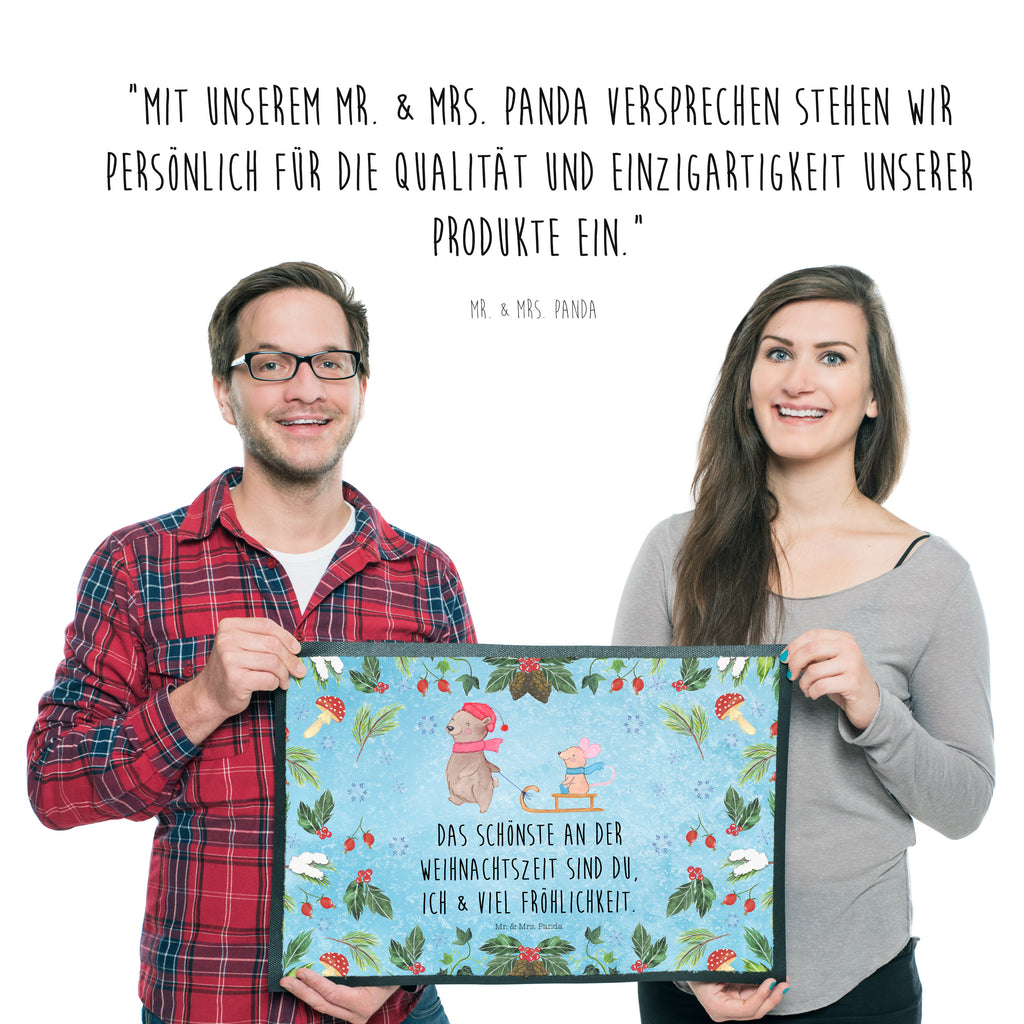 Fußmatte Bär Maus Schlitten  Türvorleger, Schmutzmatte, Fußabtreter, Matte, Schmutzfänger, Fußabstreifer, Schmutzfangmatte, Türmatte, Motivfußmatte,  Haustürmatte, Vorleger  Winter, Weihnachten, Weihnachtsdeko, Nikolaus, Advent, Heiligabend, Wintermotiv