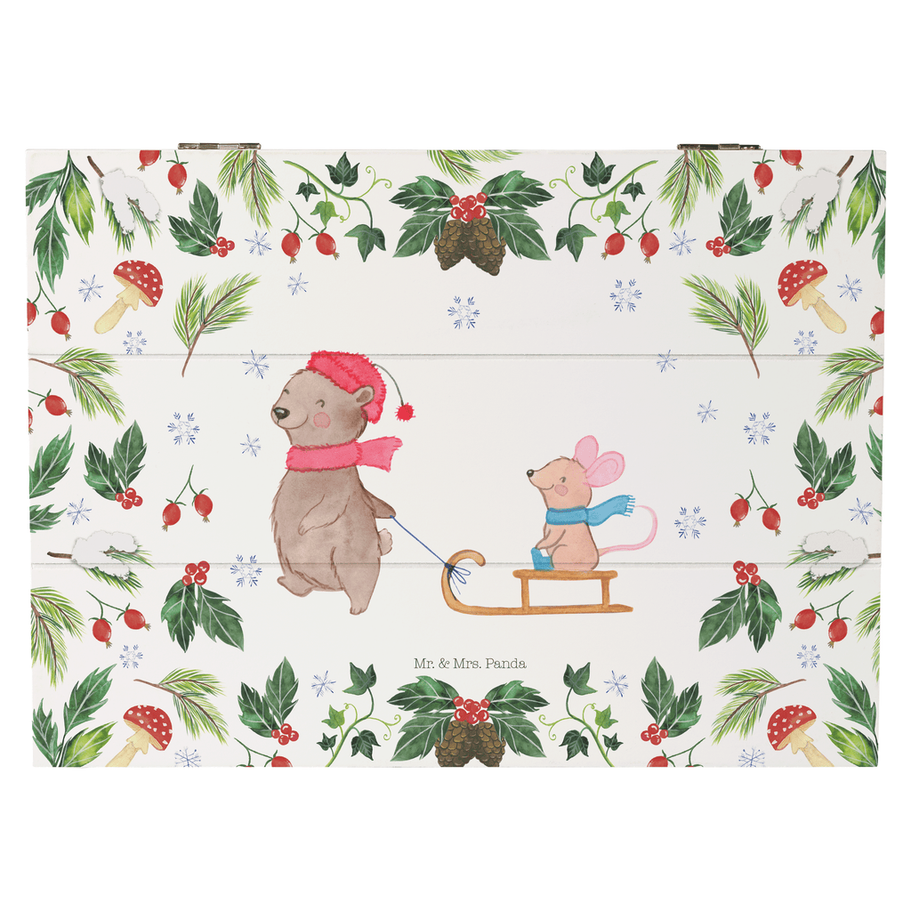 Holzkiste Bär Maus Schlitten Holzkiste, Kiste, Schatzkiste, Truhe, Schatulle, XXL, Erinnerungsbox, Erinnerungskiste, Dekokiste, Aufbewahrungsbox, Winter, Weihnachten, Weihnachtsdeko, Nikolaus, Advent, Heiligabend, Wintermotiv