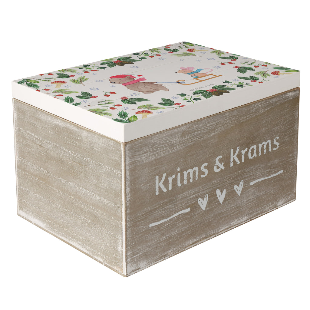 Holzkiste Bär Maus Schlitten Holzkiste, Kiste, Schatzkiste, Truhe, Schatulle, XXL, Erinnerungsbox, Erinnerungskiste, Dekokiste, Aufbewahrungsbox, Winter, Weihnachten, Weihnachtsdeko, Nikolaus, Advent, Heiligabend, Wintermotiv