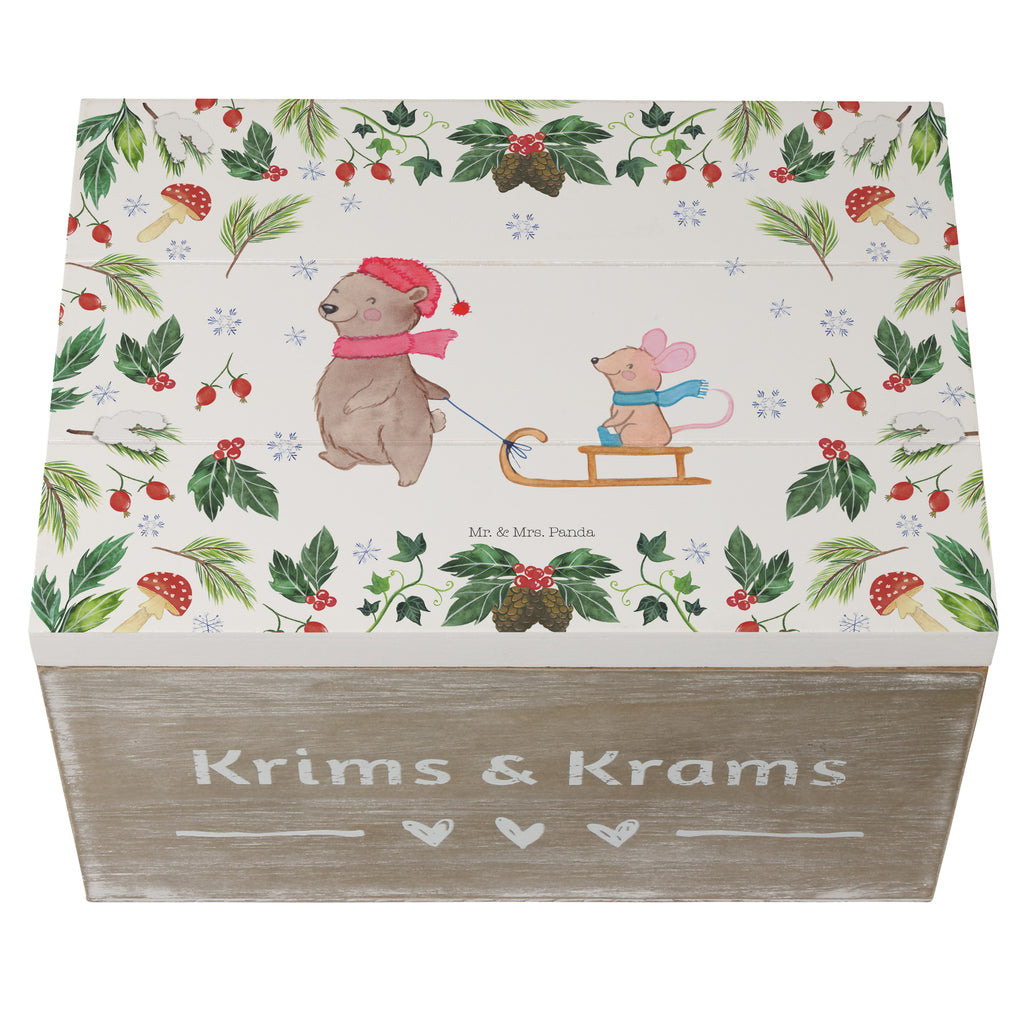Holzkiste Bär Maus Schlitten Holzkiste, Kiste, Schatzkiste, Truhe, Schatulle, XXL, Erinnerungsbox, Erinnerungskiste, Dekokiste, Aufbewahrungsbox, Winter, Weihnachten, Weihnachtsdeko, Nikolaus, Advent, Heiligabend, Wintermotiv