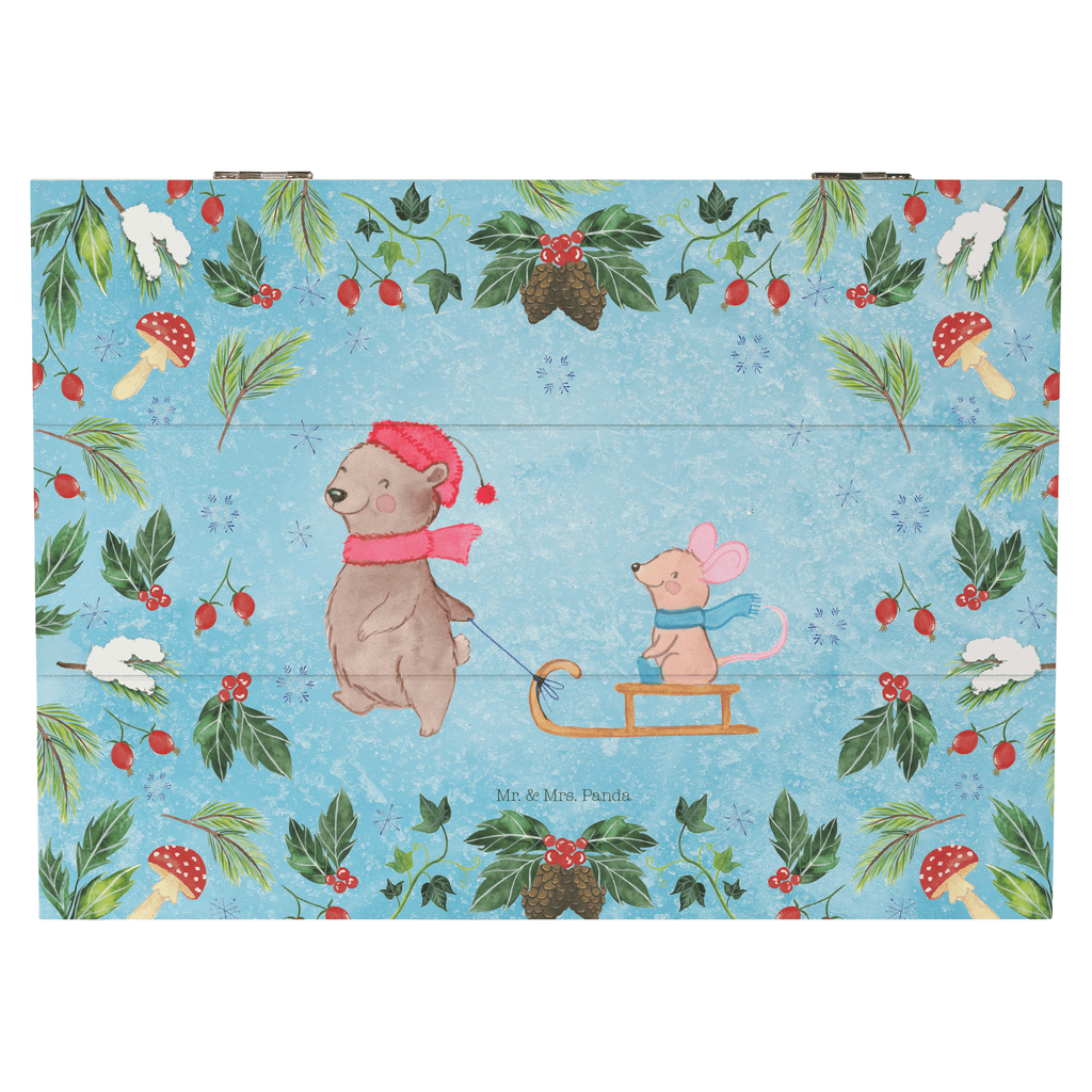 Holzkiste Bär Maus Schlitten Holzkiste, Kiste, Schatzkiste, Truhe, Schatulle, XXL, Erinnerungsbox, Erinnerungskiste, Dekokiste, Aufbewahrungsbox, Winter, Weihnachten, Weihnachtsdeko, Nikolaus, Advent, Heiligabend, Wintermotiv