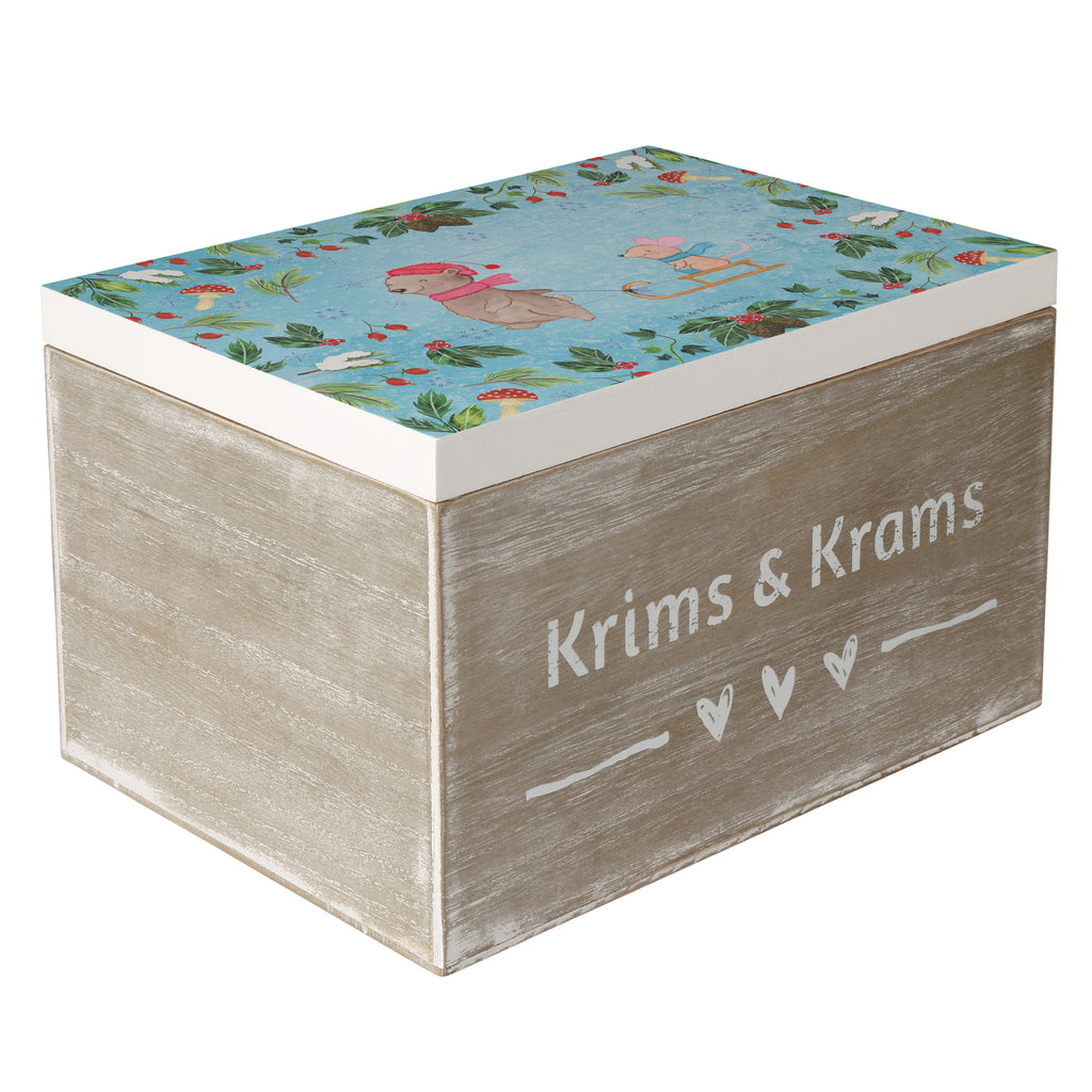 Holzkiste Bär Maus Schlitten Holzkiste, Kiste, Schatzkiste, Truhe, Schatulle, XXL, Erinnerungsbox, Erinnerungskiste, Dekokiste, Aufbewahrungsbox, Winter, Weihnachten, Weihnachtsdeko, Nikolaus, Advent, Heiligabend, Wintermotiv